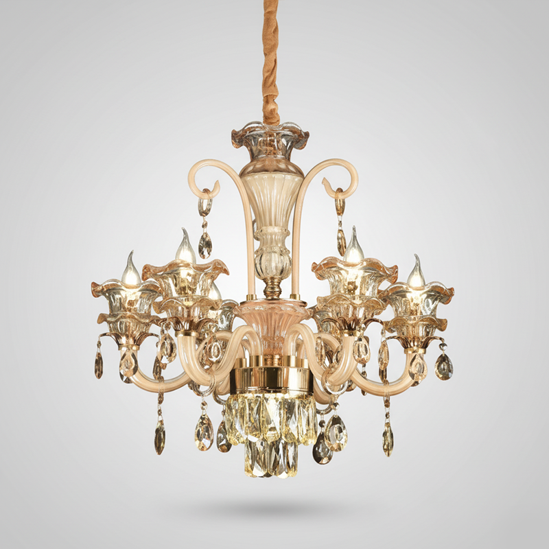 1350-6 لوستر نئوکلاسیک ۱۵ شاخه مدل مایرا با رنگ کرم عسلی