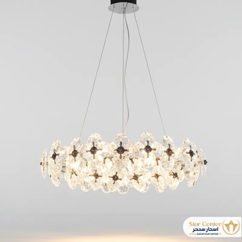 33822-36 نمای نزدیک از درخشش کریستال سواروسکی اصل در لوستر مدرن سیلو