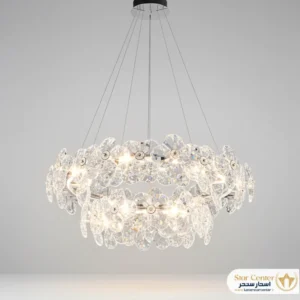 نمای نزدیک از درخشش کریستال سواروسکی اصل در لوستر مدرن سیلو