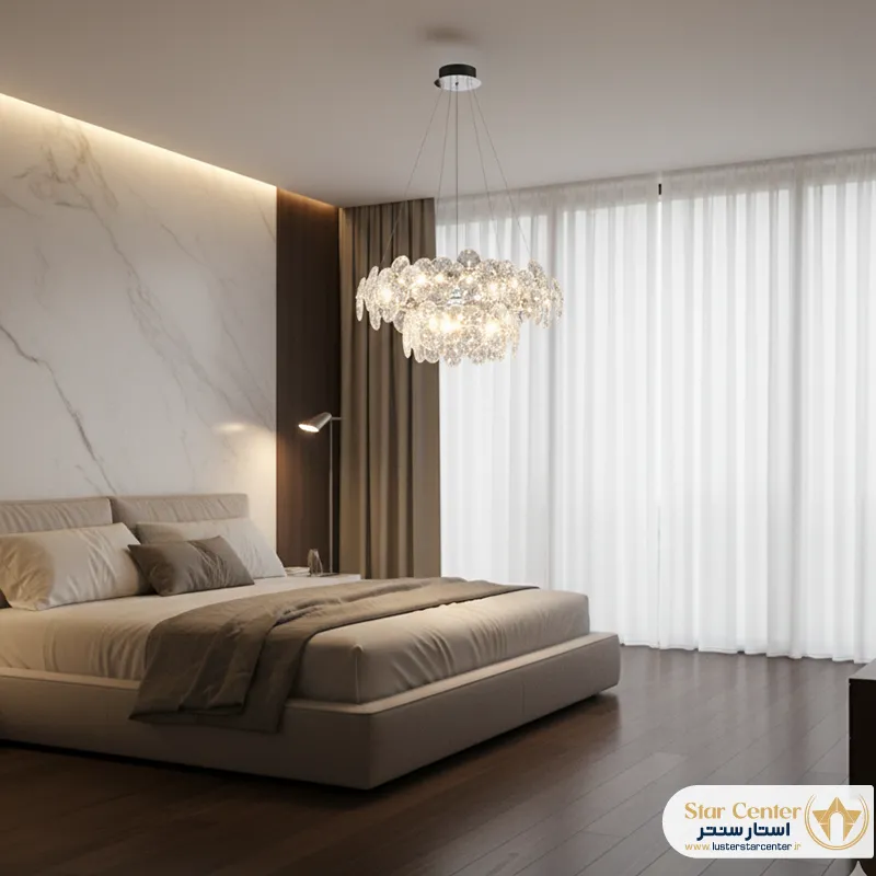 dfgbedroom دکوراسیون پذیرایی مدرن با لوستر کریستالی شیک مدل سیلوا