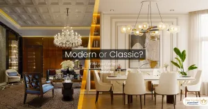 مقایسه لوستر جدید پذیرایی مدرن و کلاسیک در دو دکوراسیون متفاوت